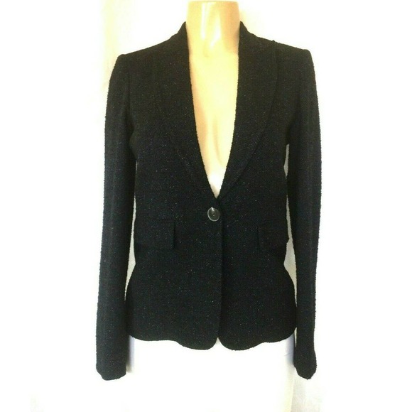 NWOT Massimo Dutti Jacket Blazer Navy Textur Tweed - Picture 1 of 8